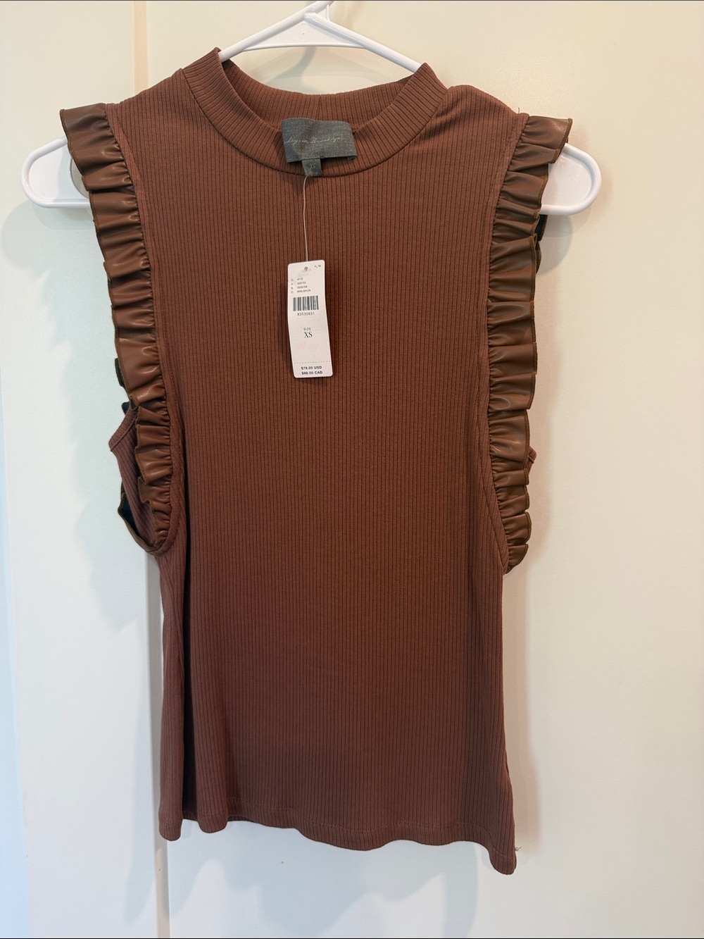 Anthropologie Chocolate Brown Ruffled Ribbed Tank